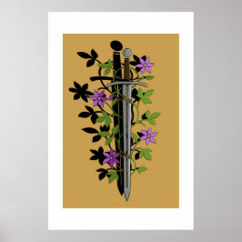Poster Espada & Clematite – Lâmina Floral Medieval