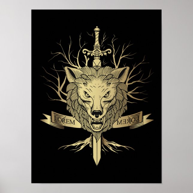 Poster Espada do Cavaleiro e Emblema da Cabeça do Lobo (Frente)