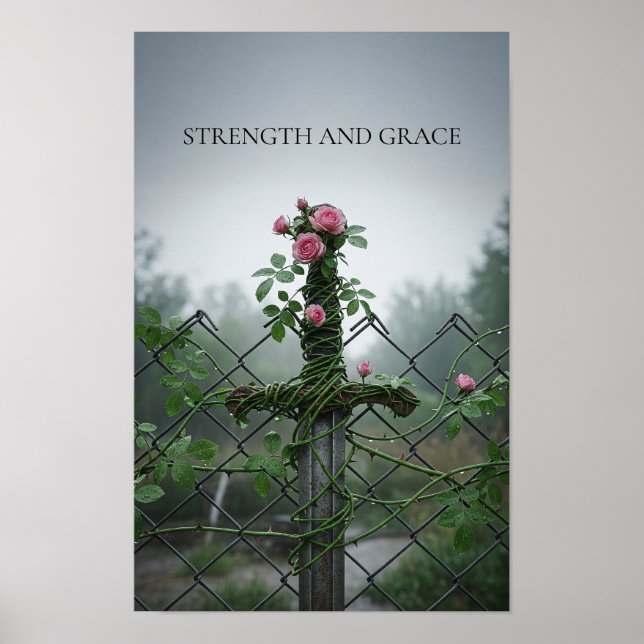 Poster Espada Motivada e Rosas na Cerca (Frente)