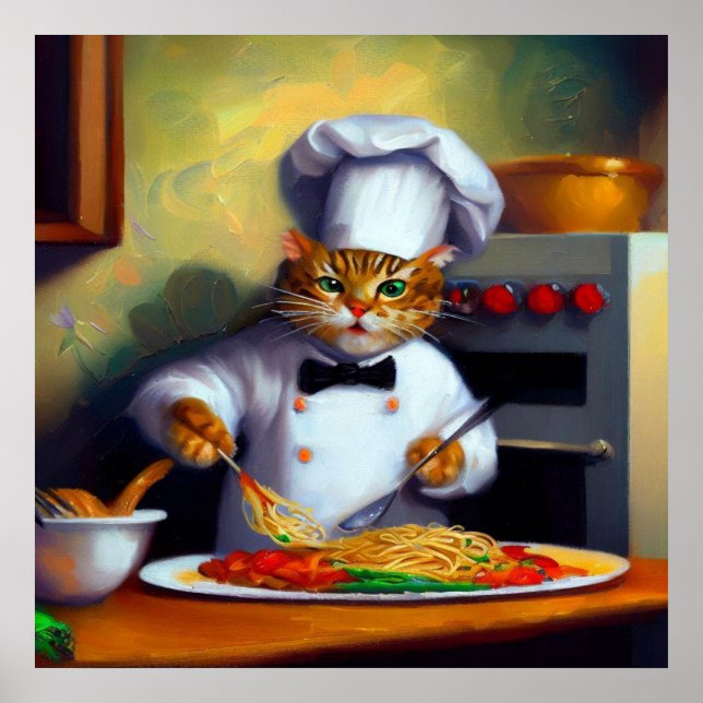 Poster Espaguete de Cozinhar Gato (Frente)