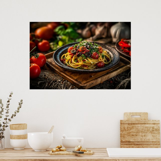 Poster Espaguete Puttanesca com Tomates frescos e Olive (Cozinha)