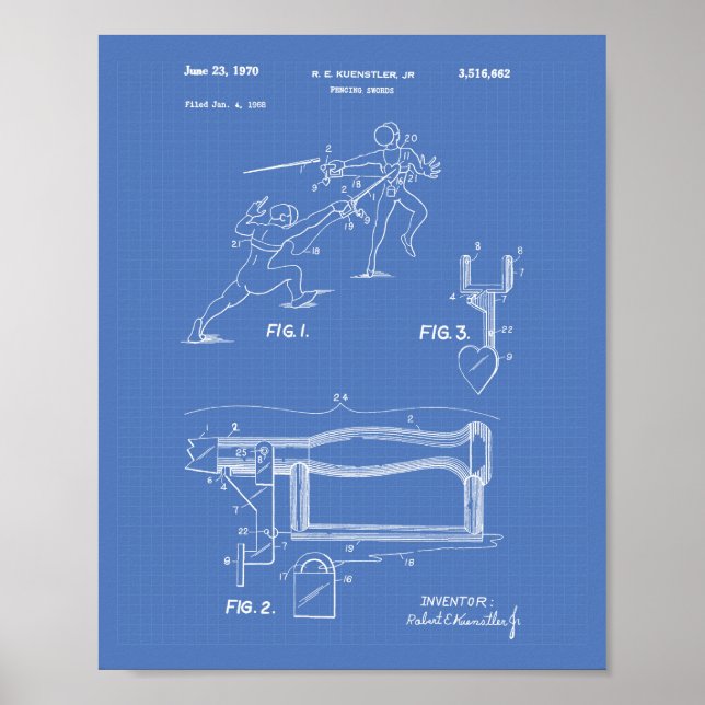 Poster Espalhas de esgrima 1970 - Esquema de arte patente (Frente)