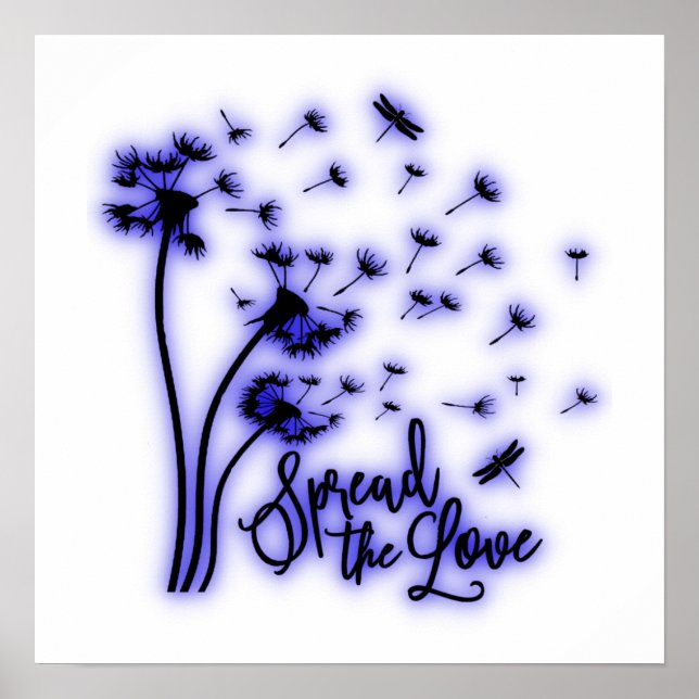Poster Espalhe o Amor Dandelions e Libélulas (Frente)