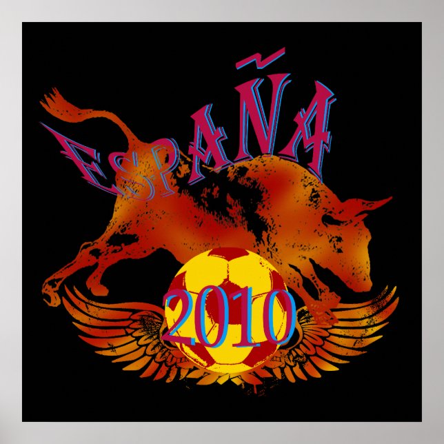 Pôster Espanha 2010 Presentes de futebol Grunge Toro (Frente)