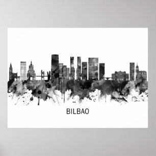 Poster Espanha Bilbao Skyline BW