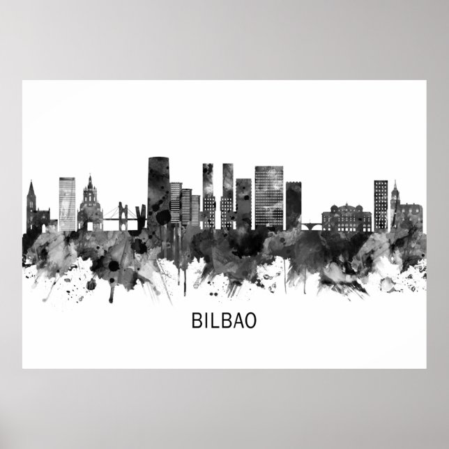 Poster Espanha Bilbao Skyline BW (Frente)