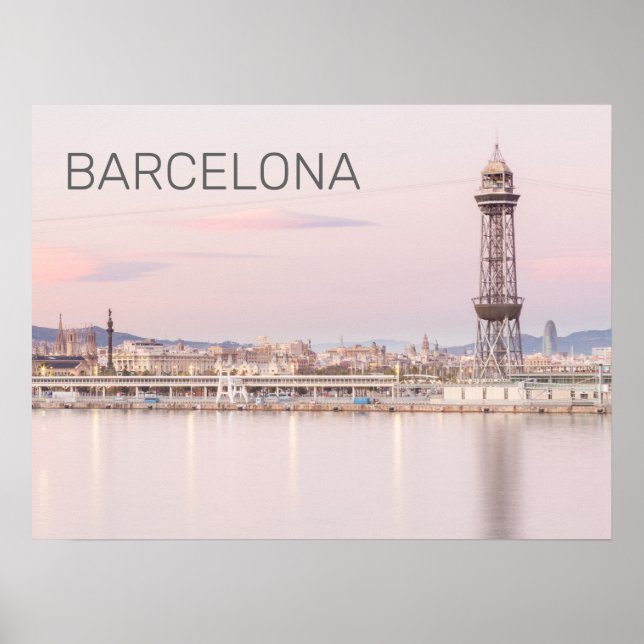 Poster Espanha Catalunha de Barcelona Skyline Sunset (Frente)