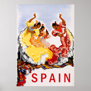 Poster Espanha, dança tradicional, mulher, viagens vintag