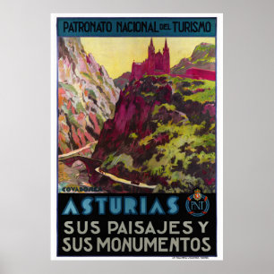 Poster Espanha das Astúrias Viagens vintage restaurada