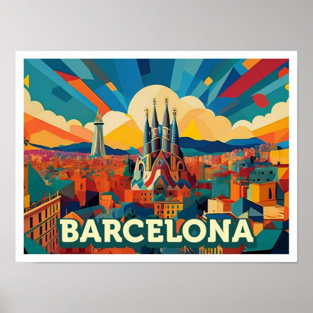 Poster Espanha de Barcelona colorida (Frente)