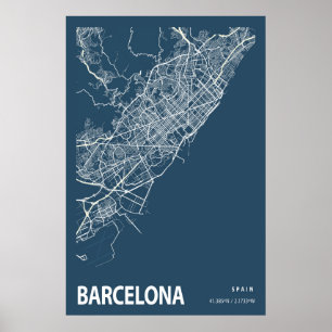 Poster Espanha de Barcelona - Linha de Mapa da Cidade - I