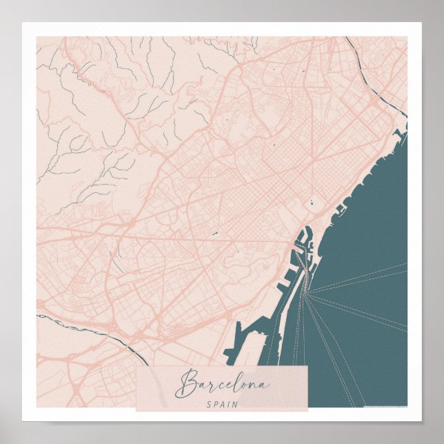 Poster Espanha de Barcelona, rosa e rua azul-curva (Frente)