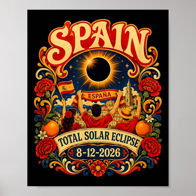 Poster Espanha Eclipse Total do Sol 2026 12 de Agosto (Frente)