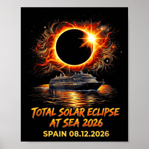 Poster Espanha Eclipse Total do Sol 2026 Cruzeiro no Mar