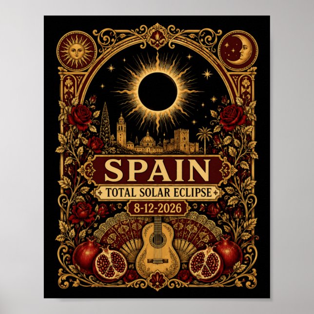 Poster Espanha Eclipse Total do Sol 2026 Sevilha 12 de ag (Frente)