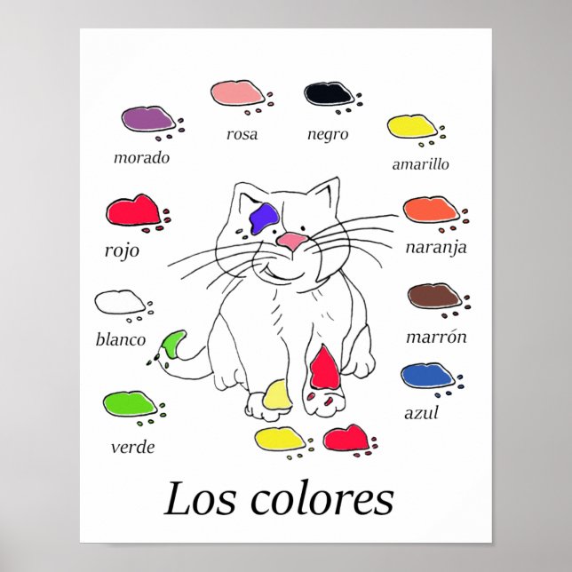 Poster espanhol para ensino de cores com tintas e  (Frente)