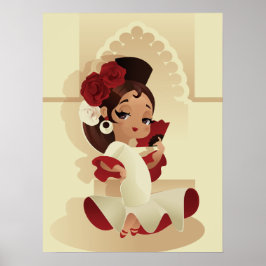 Poster Espanhola de desenho animado festivo chibi
