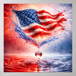 Poster Espanholho Líquido de Bandeira Americana Patriótic