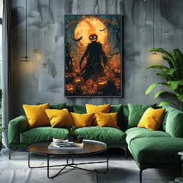Poster Espantalho de Abóbora Flamejante de Halloween Jack