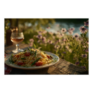 Pôster Esparguete com Dicas de Aspargos por um Riverbank