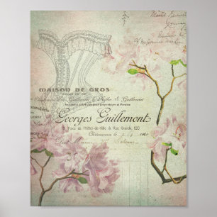 Poster Espartilho gasto das flores do roteiro francês