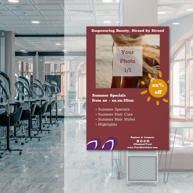 Pôster Especiais de verão personalizáveis para salões de  (Hair Salon Customizable Summer Specials Poster)