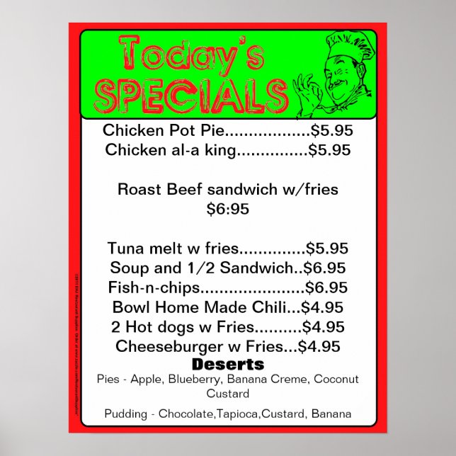 Poster Especial de hoje - suprimentos de restauran (Frente)