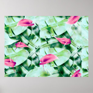 Poster Espelho das folhas tropicais sem costura, retrato