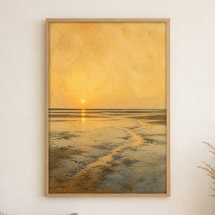 Poster Espelho de Maré Baixa Aquarela Arte Costeira Poste