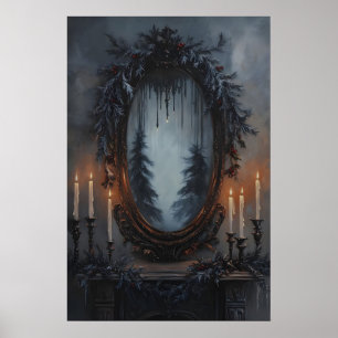 Poster Espelho Festivo de Natal com Grinalda de Pinheiro
