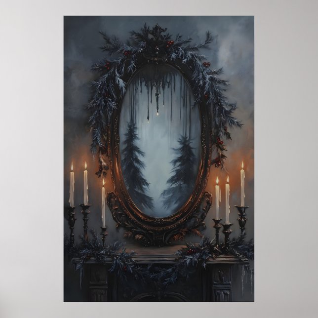 Poster Espelho Festivo de Natal com Grinalda de Pinheiro  (Frente)