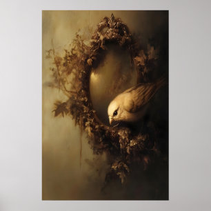 Poster Espelho Ornado Arte de Pássaro Vintage Natureza IM