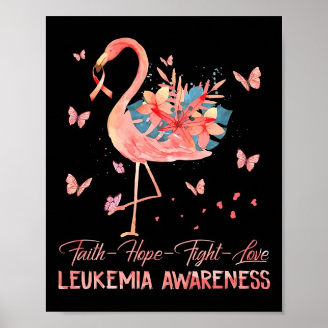 Poster Esperança Ama Leucemia Flamingo Rosa Rosa (Frente)