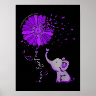 Poster Esperança Luta Elefante Fofo Alzheimer Laço Roxo