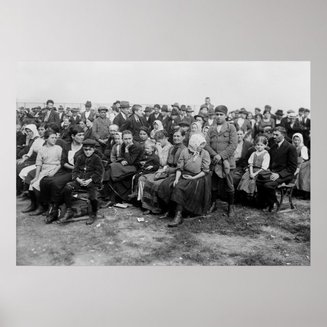 Poster Esperando na Ilha Ellis, começo dos anos 1900 (Frente)