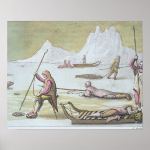 Pôster Esperando no gelo, detalhe da caça ao foca (colo