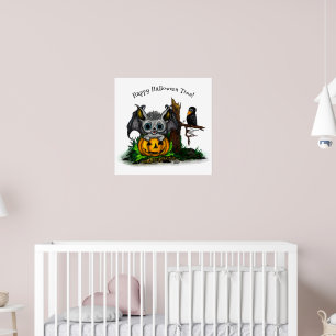 Poster Esperando o Halloween, Cute Bat e Raven