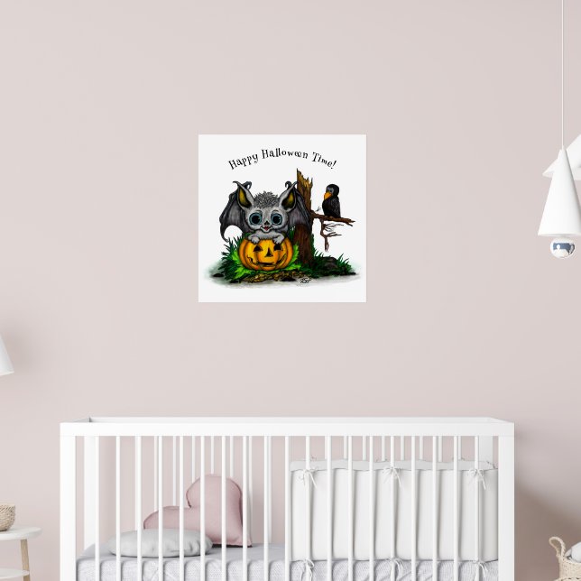Poster Esperando o Halloween, Cute Bat e Raven (Berçário 2)