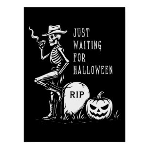 Pôster Esperando pelo esqueleto do cowboy do Halloween