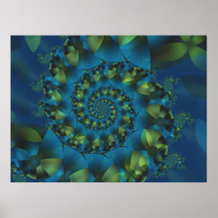 Poster espiral azul & verde do Fractal