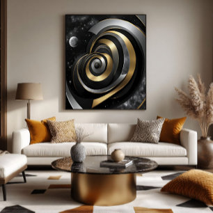 Poster Espiral Cósmica Dourada e Prateada