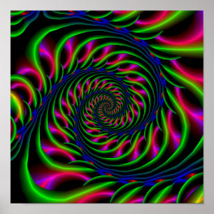 Poster Espiral Esqueletal em Verde Azul e Rosa