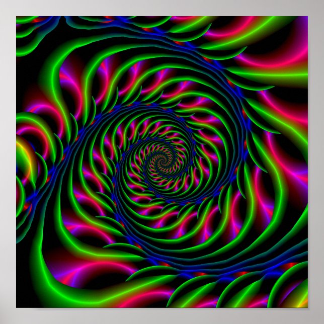Poster Espiral Esqueletal em Verde Azul e Rosa (Frente)