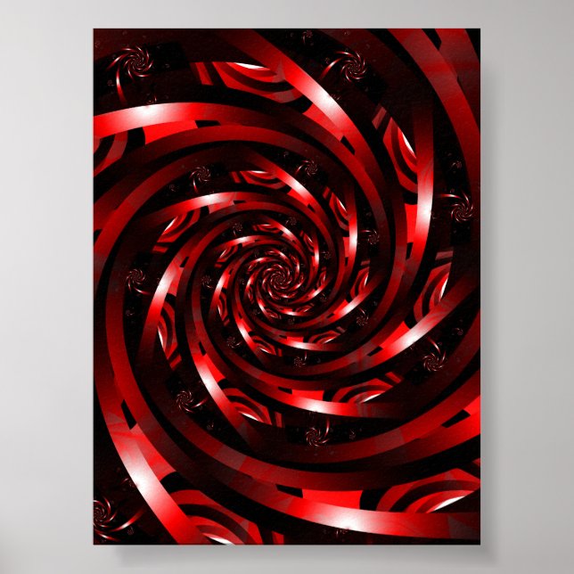 Poster Espiral Fractal Abstrato Carmesim (Frente)