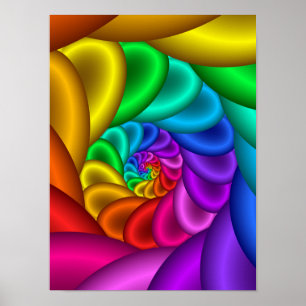 Poster Espiral Fractal Arco-íris Abstrato Vórtice