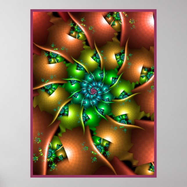 Poster Espiral Fractal de Rodopio Teal e Verde Lima (Frente)