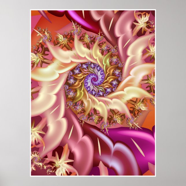 Poster Espiral fractal infinita rosa (Frente)