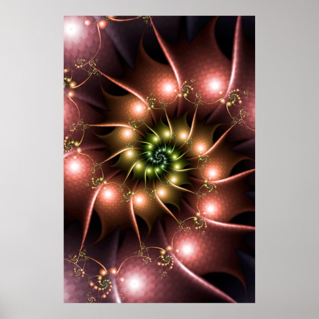Poster Espiral Fractal Rosa Brilhante (Frente)