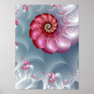Poster Espiral Fractal Rosa de Prata em Rosa e Cinza