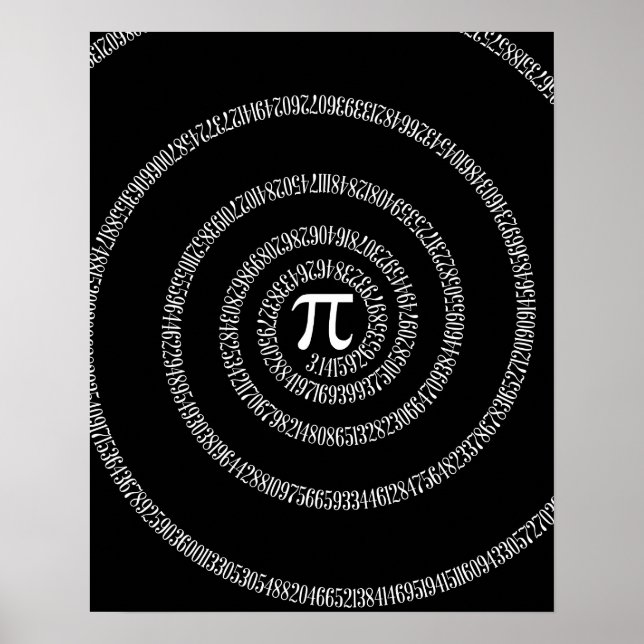 Poster Espiral para Pi em preto sólido (Frente)